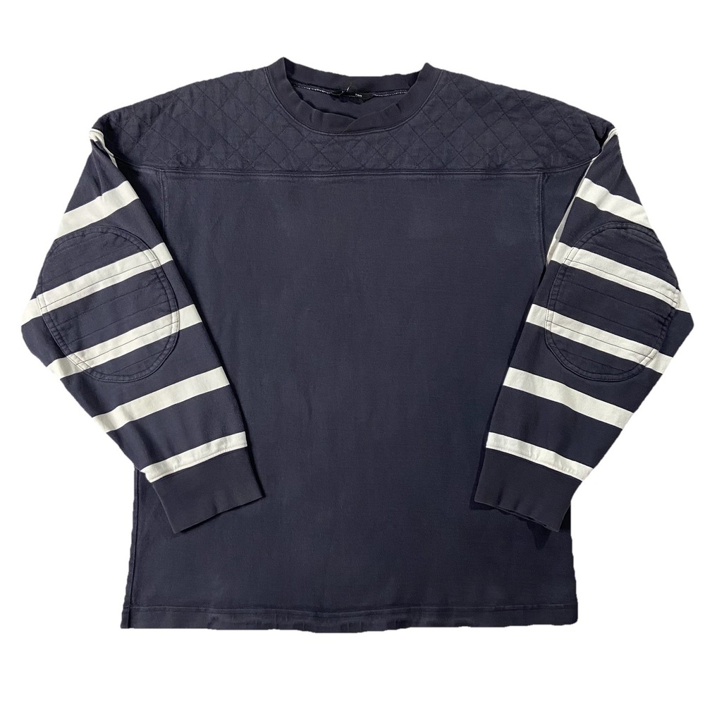 J. Peterman Cotton Long Sleeve Crew Neck Knit Elbow Patches Gray Men's M Rugby